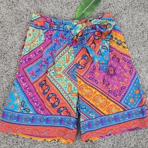 NWT FARM Rio Paisley tie waist paper bag Shorts